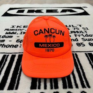 Cancun Mexico Logo Bright Neon Orange Trucker Beach Hat